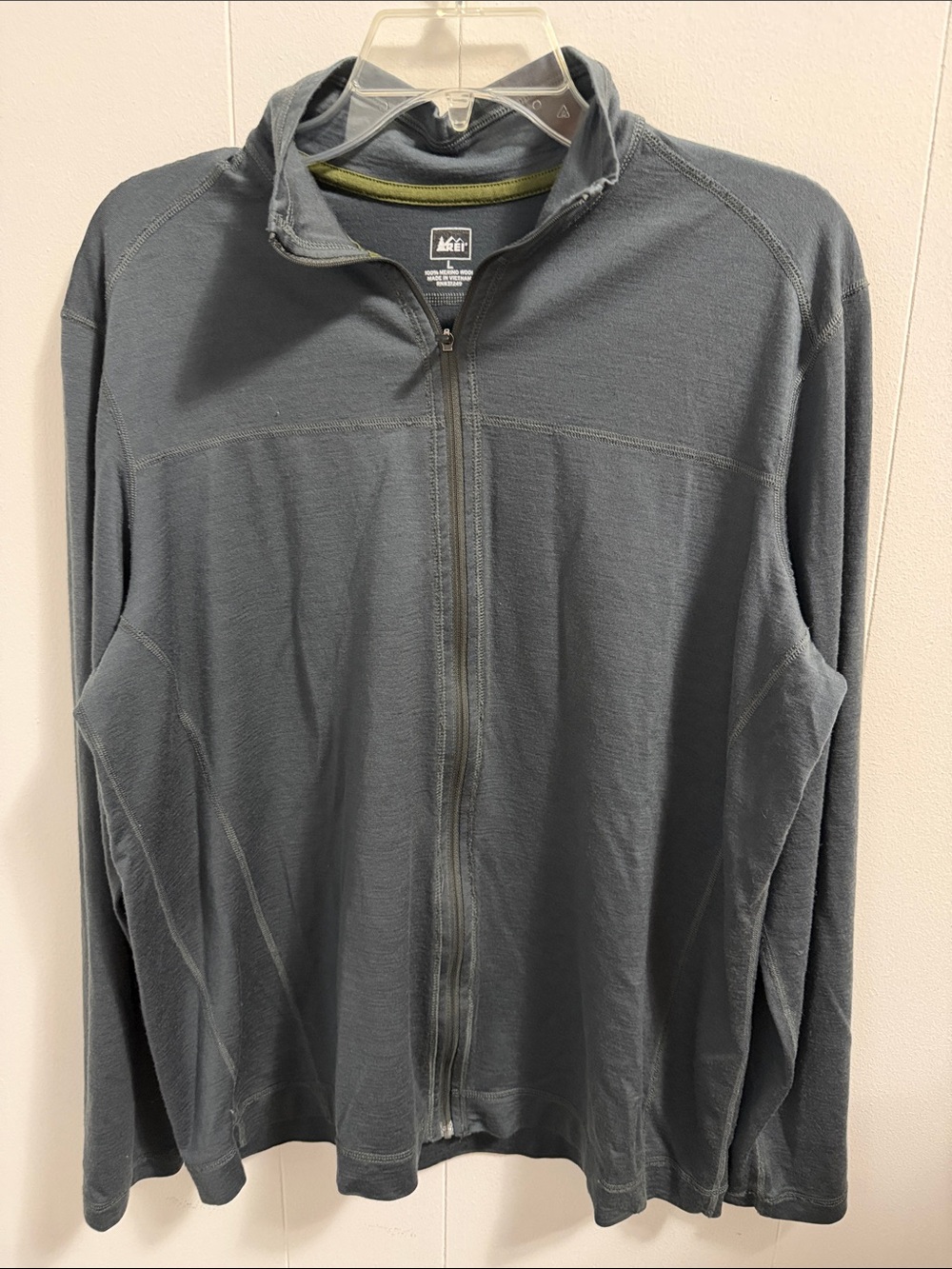 Red 100% Merino Wool gray full zip up Lightweight Jacket size Large